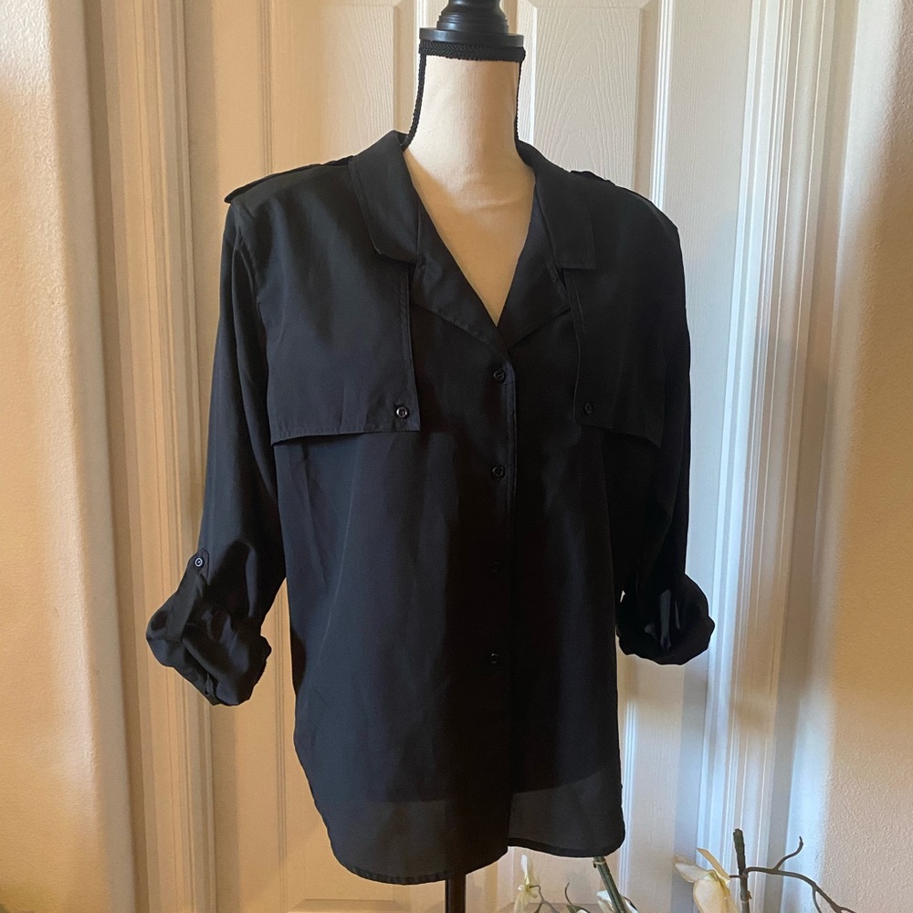 Diane Von Furstenberg Vintage Black Button Down Shirt Size 14